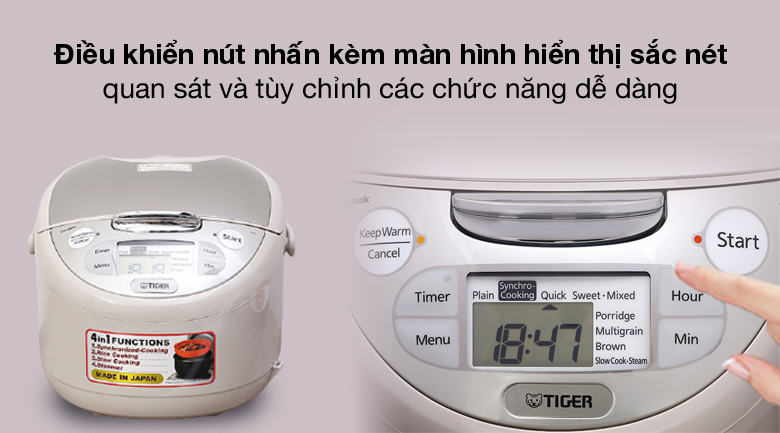 Dễ dùng - Nồi cơm điện tử Tiger 1 lít JAX-S10W