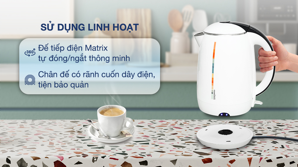 Bình đun siêu tốc Hawonkoo 1.8 lít KEH-180-W - Đế tiếp điện