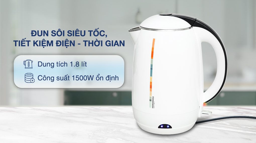 Bình đun siêu tốc Hawonkoo 1.8 lít KEH-180-W - Dung tích, công suất