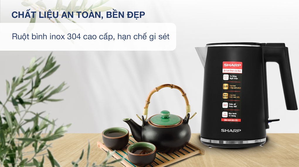 Bình đun siêu tốc Sharp EKJ-10DVPS-BK - Chất liệu