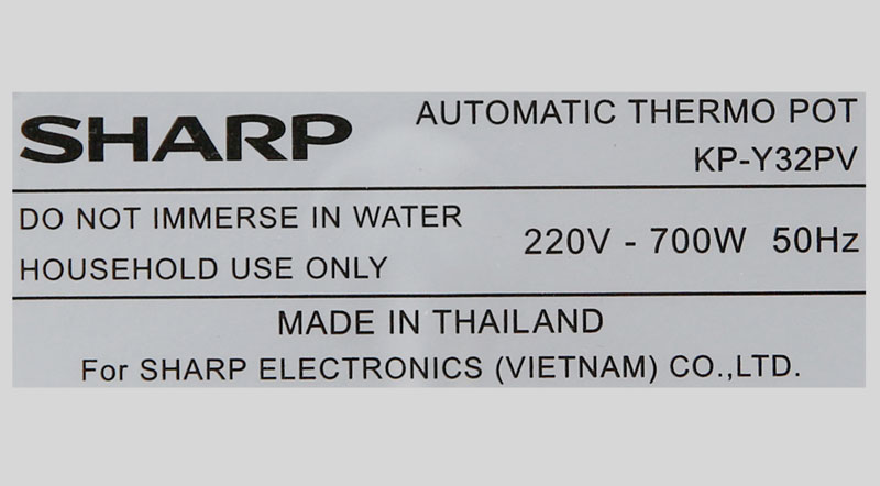 Công suất 700 W - Bình thủy điện Sharp KP-Y32PV-CU 3 lít