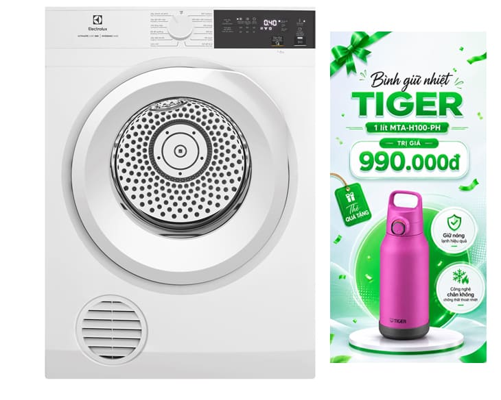 Máy Sấy Thông Hơi Electrolux 8 Kg EDV804H3WC
