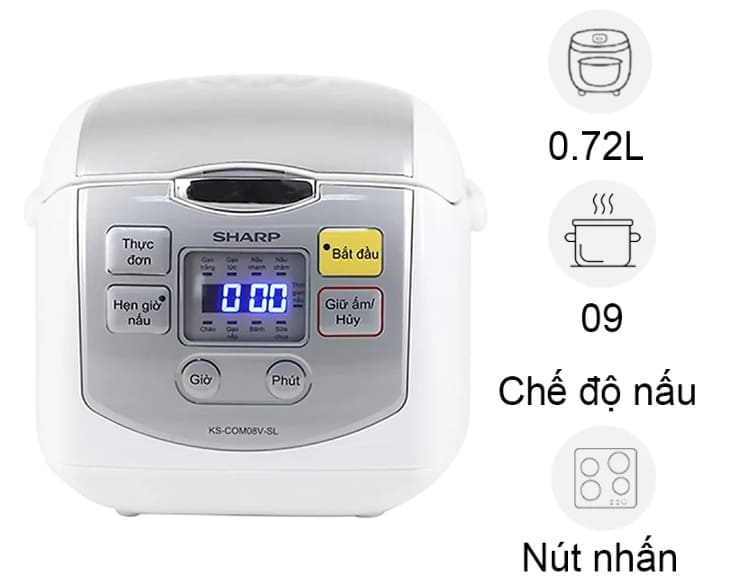 Nồi cơm điện tử Sharp 0.72 lít KS-COM08V-SL