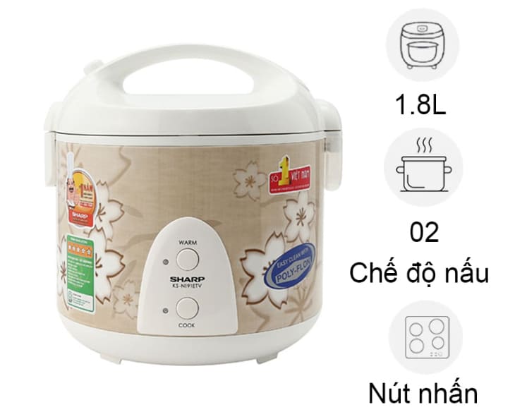 Nồi cơm điện Sharp 1.8 lít KS-N191ETV “SB”