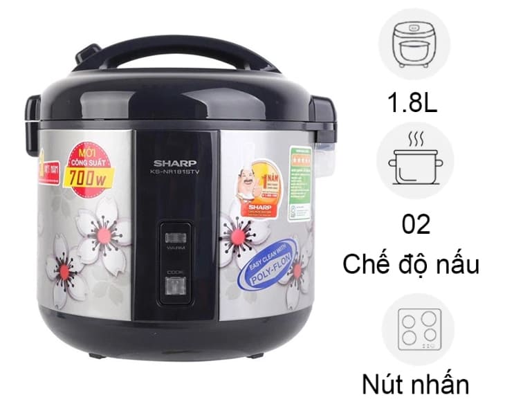 Nồi cơm điện nắp gài Sharp 1.8 lít KS-NR181STV