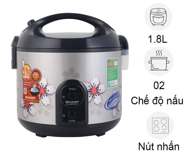 Nồi cơm nắp gài Sharp 1.8 lít KS-NR191STV