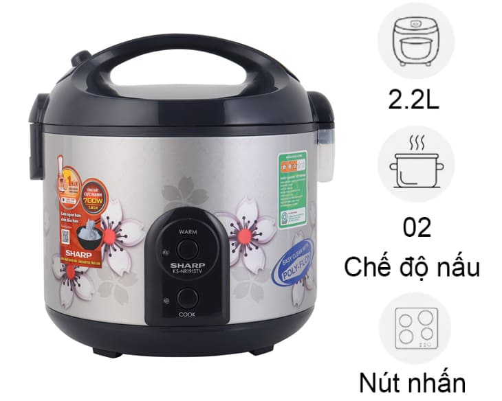 Nồi cơm nắp gài Sharp 2.2 lít KS-R231STV