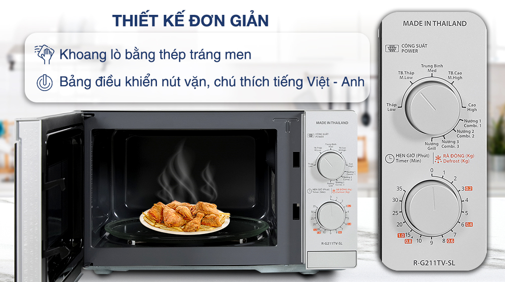 Lò vi sóng có nướng Sharp R-G211TV-SL 21 lít - thiết kế Lò vi sóng có nướng Sharp R-G211TV-SL 21 lít - thiết kế
