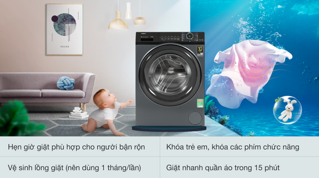 Máy giặt Aqua Inverter 8.5 kg AQD-A852J BK - Tiện ích Máy giặt Aqua Inverter 8.5 kg AQD-A852J BK - Tiện ích