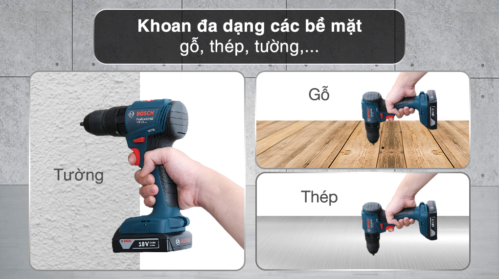 Máy khoan vặn vít pin Bosch GSB 185-LI (1 pin) - Khả năng Máy khoan vặn vít pin Bosch GSB 185-LI (1 pin) - Khả năng