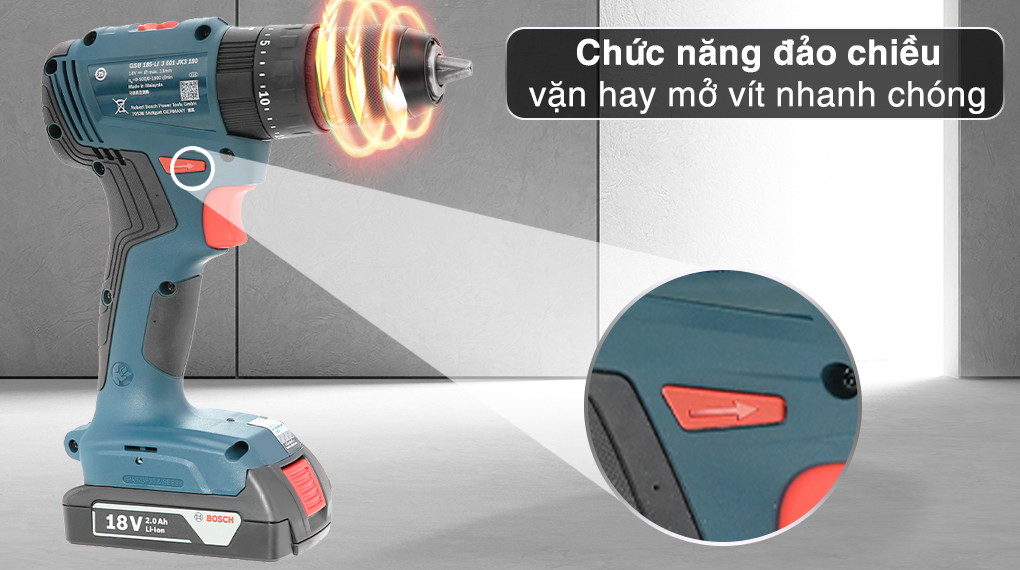 Máy khoan vặn vít pin Bosch GSB 185-LI (1 pin) - Đảo chiều Máy khoan vặn vít pin Bosch GSB 185-LI (1 pin) - Đảo chiều
