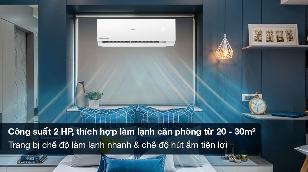 Máy lạnh AQUA Inverter 2 HP AQA-RV18QE - Công suất 2 HP phù hợp diện tích từ 20 - 30m2, trang bị chế độ làm lạnh nhanh và hút ẩm tiện lợi Máy lạnh AQUA Inverter 2 HP AQA-RV18QE - Công suất 2 HP phù hợp diện tích từ 20 - 30m2, trang bị chế độ làm lạnh nhanh và hút ẩm tiện lợi