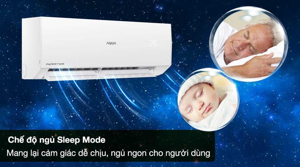 Máy lạnh AQUA Inverter 2 HP AQA-RV18QE - Chế độ ngủ Sleep Mode mang lại giấc ngủ ngon cho người dùng Máy lạnh AQUA Inverter 2 HP AQA-RV18QE - Chế độ ngủ Sleep Mode mang lại giấc ngủ ngon cho người dùng