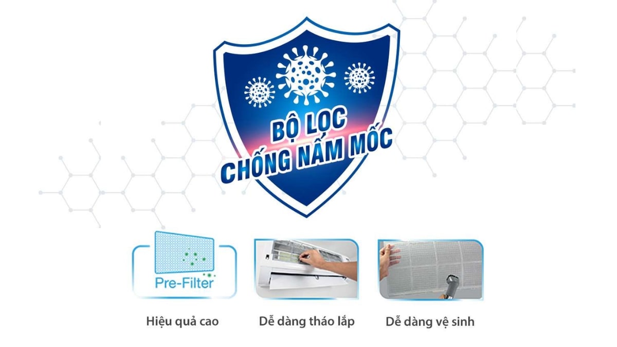 may-lanh-toshiba-inverter-2-5-hp-ras-h24e2kcvg-v-16318-2 Bộ lọc chống nấm mốc giúp lọc sạch bụi bẩn tồn tại trong không khí