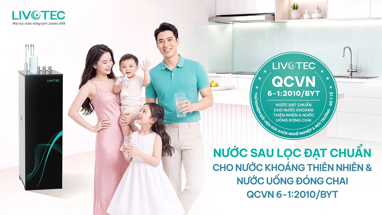 Máy lọc nước nóng lạnh Livotec 689 nước sau lọc đạt chuẩn QCVN 6-1:2010/BYT
