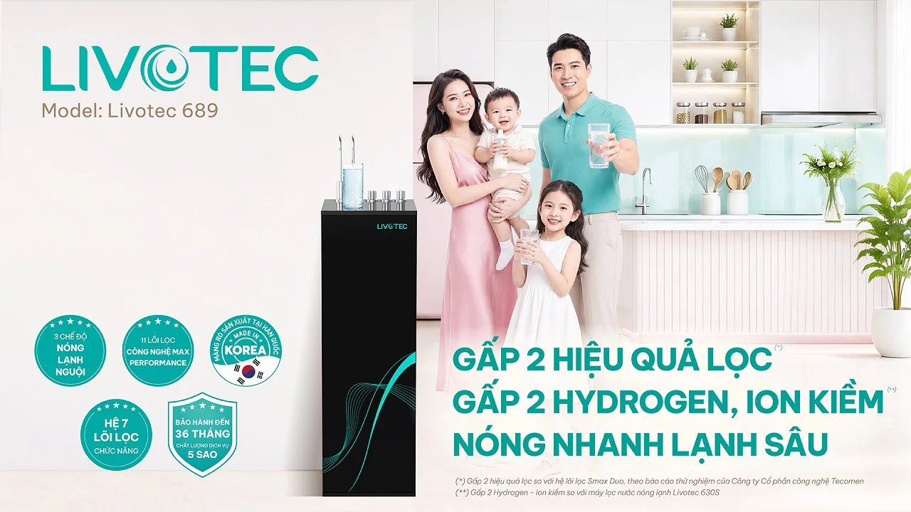 Máy lọc nước nóng lạnh hiệu suất cao Livotec 688 bổ sung gấp 2 ion kiềm và khoáng