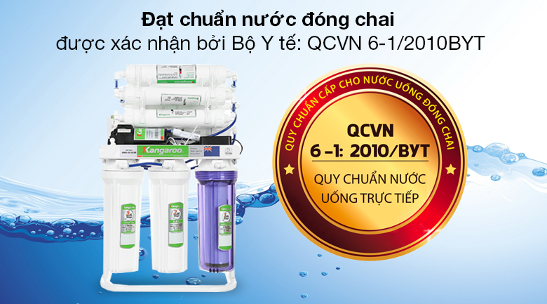 Máy lọc nước RO Kangaroo Hydrogen KGRP09HQ 9 lõi - Đạt chuẩn nước đóng chai được xác nhận bởi Bộ Y tế: QCVN 6-1/2010BYT Máy lọc nước RO Kangaroo Hydrogen KGRP09HQ 9 lõi - Đạt chuẩn nước đóng chai được xác nhận bởi Bộ Y tế: QCVN 6-1/2010BYT
