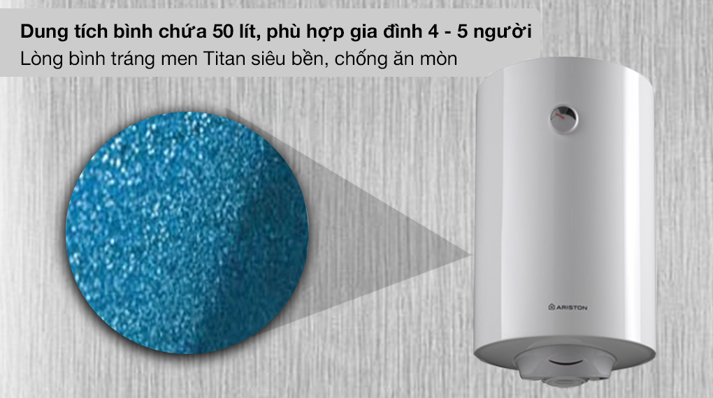 Máy nước nóng gián tiếp Ariston 50 lít PRO R 50 V 2.5 FE - Dung tích 50 lít phù hợp gia đình từ 4 - 5 người, lòng bình tráng men titan siêu bền, chống ăn mòn tốt