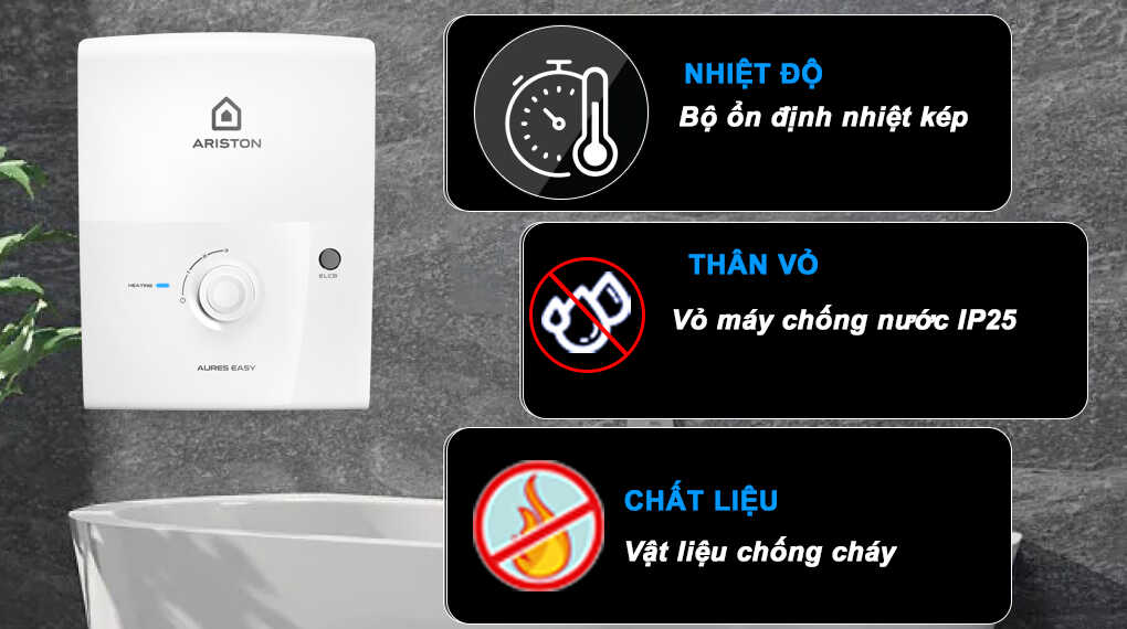 Máy nước nóng trực tiếp Ariston AURES EASY 4.5 D - Chế độ an toàn Máy nước nóng trực tiếp Ariston AURES EASY 4.5 D - Chế độ an toàn