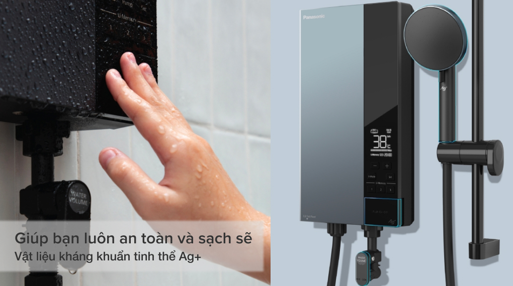 Máy nước nóng trực tiếp Panasonic 4500W DH-4UD1VZ - Vòi sen và bảng điều khiển sử dụng công nghệ kháng khuẩn Ag+ giúp bảo vệ sức khỏe cho người dùng tối ưu Máy nước nóng trực tiếp Panasonic DH-4UD1VZ