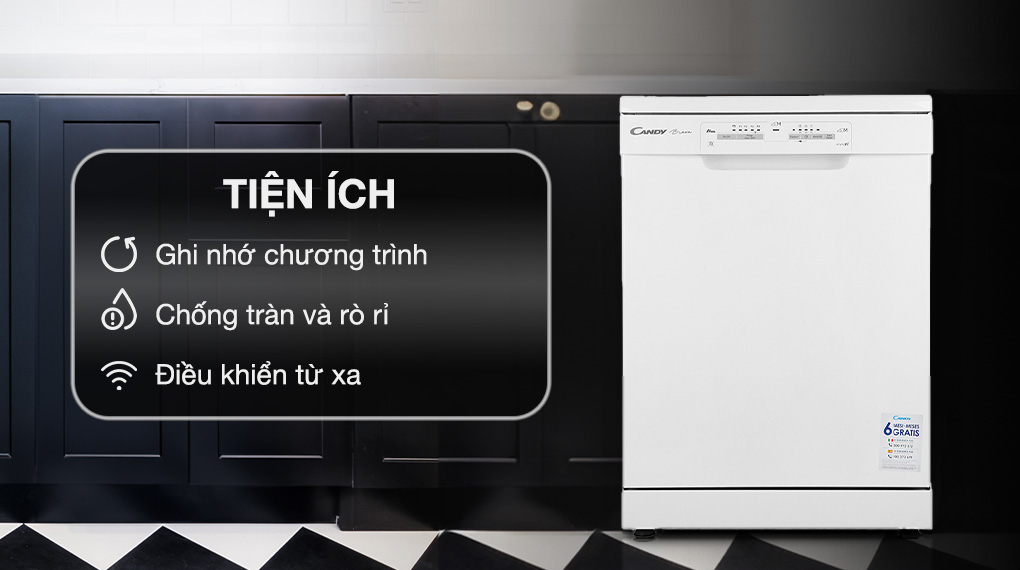 Tiện ích Máy rửa chén độc lập Candy CDPN 1L390PW