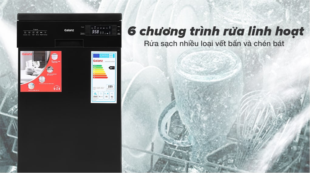 6 chương trình rửa khác nhau - Máy rửa chén Galanz W45A3A401S-0E1(B) 1850W 6 chương trình rửa khác nhau - Máy rửa chén Galanz W45A3A401S-0E1(B) 1850W