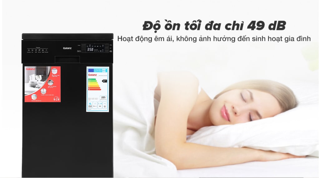 Độ ồn tối đa chỉ 49 dB - Máy rửa chén Galanz W45A3A401S-0E1(B) 1850W Độ ồn tối đa chỉ 49 dB - Máy rửa chén Galanz W45A3A401S-0E1(B) 1850W