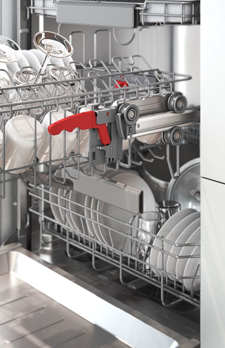 may-rua-chen-samsung-dw60cg550fsgsv-50658-2 Hiển thị một giá đựng đầy bát đĩa, có thể được kéo ra dễ dàng bằng hệ thống Tay vịn mềm.