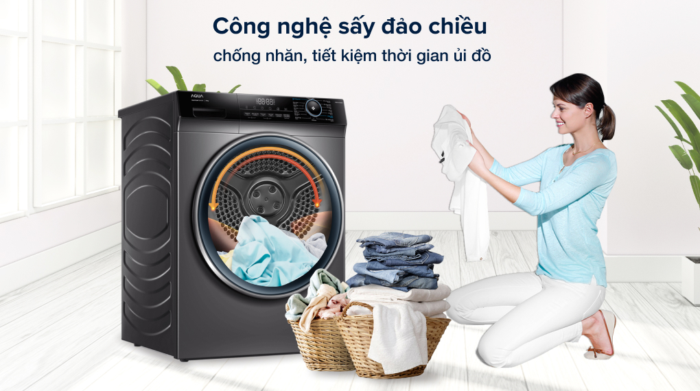 Máy sấy bơm nhiệt Aqua Inverter 10 kg AQH-H1000H PS - Sấy đảo chiều chống nhăn Máy sấy bơm nhiệt Aqua Inverter 10 kg AQH-H1000H PS - Sấy đảo chiều chống nhăn