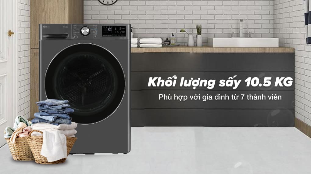 Máy sấy bơm nhiệt LG Inverter 10.5 kg DVHP50B - Khối lượng sấy Máy sấy bơm nhiệt LG Inverter 10.5 kg DVHP50B - Khối lượng sấy