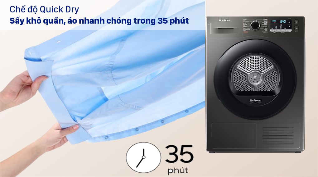 Máy sấy bơm nhiệt Samsung 9kg DV90TA240AX/SV - Chế độ Quick Dry Máy sấy bơm nhiệt Samsung 9kg DV90TA240AX/SV - Chế độ Quick Dry