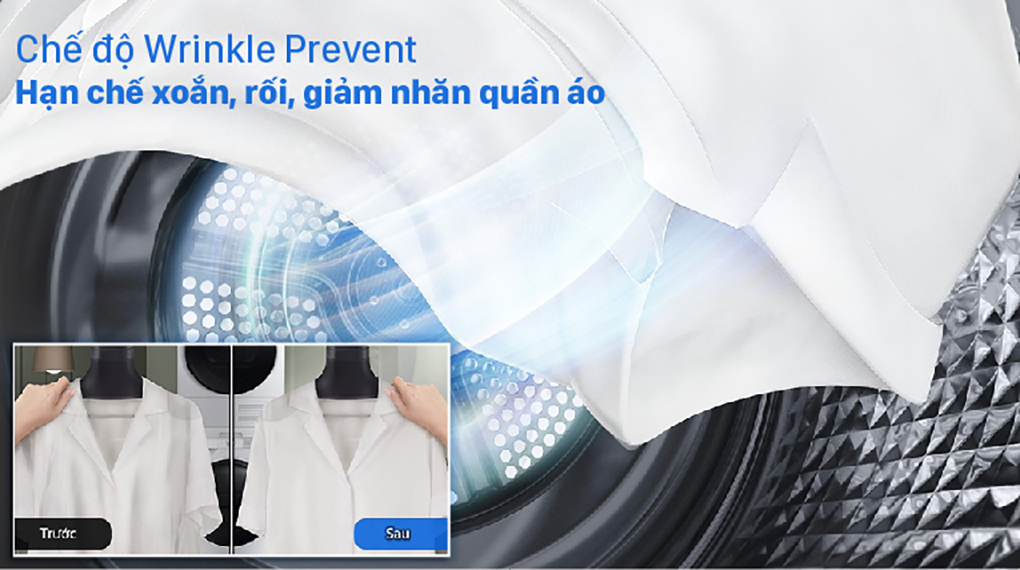 Máy sấy bơm nhiệt Samsung 9 kg DV90TA240AX/SV - Chế độ Wrinkle Prevent Máy sấy bơm nhiệt Samsung 9 kg DV90TA240AX/SV - Chế độ Wrinkle Prevent