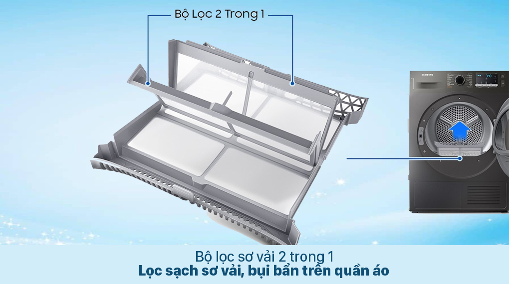 Máy sấy bơm nhiệt Samsung 9 kg DV90TA240AX/SV - Bộ lọc 2 trong 1 Máy sấy bơm nhiệt Samsung 9 kg DV90TA240AX/SV - Bộ lọc 2 trong 1