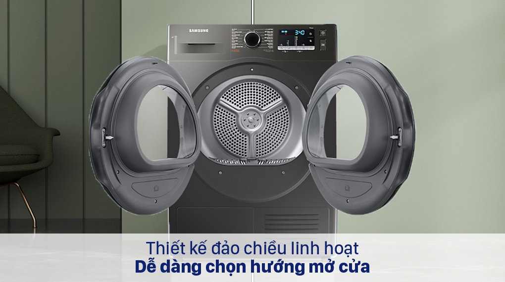 Máy sấy bơm nhiệt Samsung 9 kg DC90TA240AX/SV - Cửa đảo chiều Máy sấy bơm nhiệt Samsung 9 kg DC90TA240AX/SV - Cửa đảo chiều