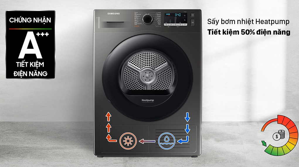 Máy sấy bơm nhiệt Samsung 9kg DV90TA240AX/SV - Sấy Heatpump Máy sấy bơm nhiệt Samsung 9kg DV90TA240AX/SV - Sấy Heatpump