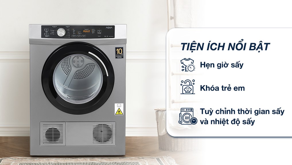 Máy sấy thông hơi Aqua 8 kg AQH-V800H SS Máy sấy thông hơi Aqua 8 kg AQH-V800H SS