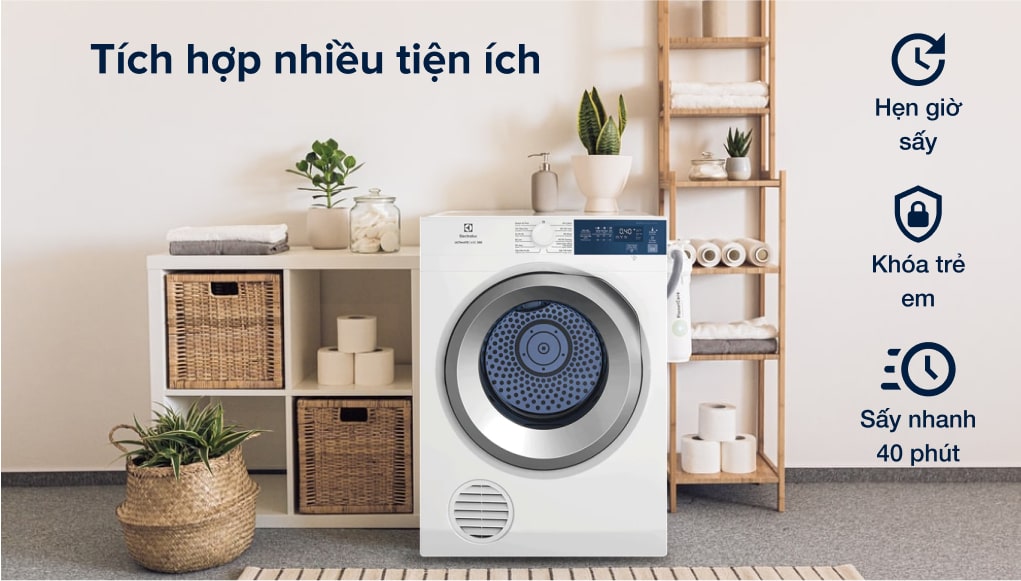 Máy sấy thông hơi Electrolux 8.5 kg EDS854J3WB - Tích hợp nhiều tiện ích Máy sấy thông hơi Electrolux 8.5 kg EDS854J3WB - Tích hợp nhiều tiện ích