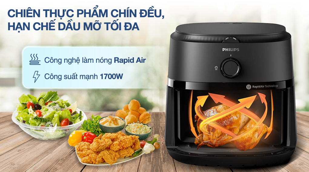 Nồi chiên không dầu Philips NA130/00 6.2 lít - Công nghệ, công suất Nồi chiên không dầu Philips NA130/00 6.2 lít - Công nghệ, công suất