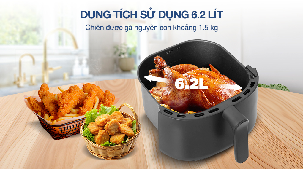 Nồi chiên không dầu Philips NA130/00 6.2 lít - Dung tích Nồi chiên không dầu Philips NA130/00 6.2 lít