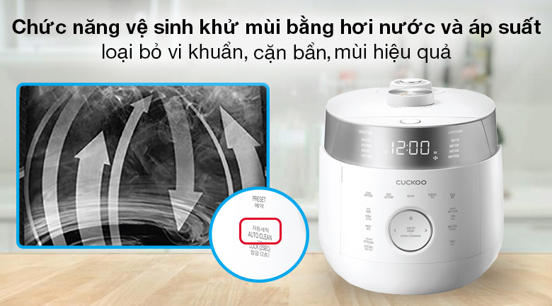 Nồi cơm cao tần Cuckoo 1.8 lít CRP-LHTR1009F/WHSIVNCV - Chức năng vệ sinh khử mùi bằng hơi nước và áp suất dễ tùy chỉnh với 1 nút điều khiển Nồi cơm cao tần Cuckoo 1.8 lít CRP-LHTR1009F/WHSIVNCV - Chức năng vệ sinh khử mùi bằng hơi nước và áp suất dễ tùy chỉnh với 1 nút điều khiển