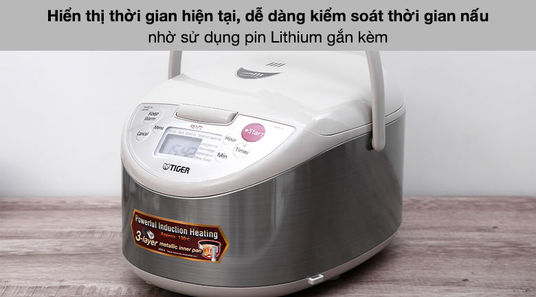 Hiển thị thời gian hiện tại - Nồi cơm điện cao tần Tiger 1.8 lít JKW-A18W Hiển thị thời gian hiện tại - Nồi cơm điện cao tần Tiger 1.8 lít JKW-A18W