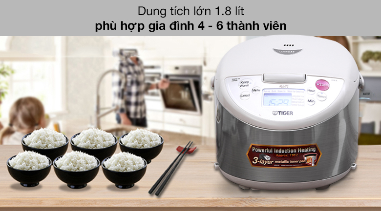 Nồi cơm điện cao tần Tiger 1.8 lít JKW-A18W - Dung tích 1.8 lít Nồi cơm điện cao tần Tiger 1.8 lít JKW-A18W - Dung tích 1.8 lít