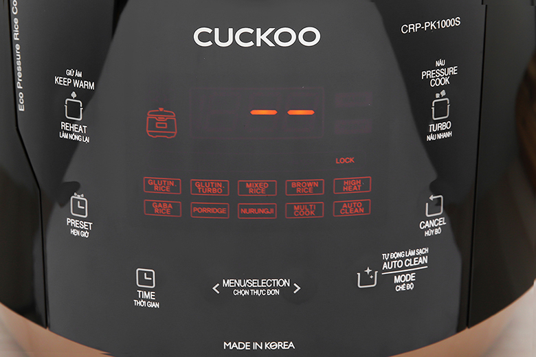 Nồi cơm áp suất điện tử 1.8 lít Cuckoo CRP-PK1000S/BKCGVNCV - Bảng điều khiển