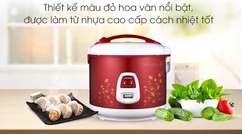 Màu đỏ hoa trắng nổi bật - Nồi cơm nắp gài Cuckoo CR- 1713 3 lít Nồi cơm điện nắp gài Cuckoo 3 lít CR-1713