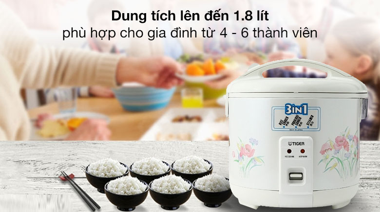 DUng tích 1.8 lít - Nồi cơm điện nắp gài Tiger 1.8 lít JNP-1803