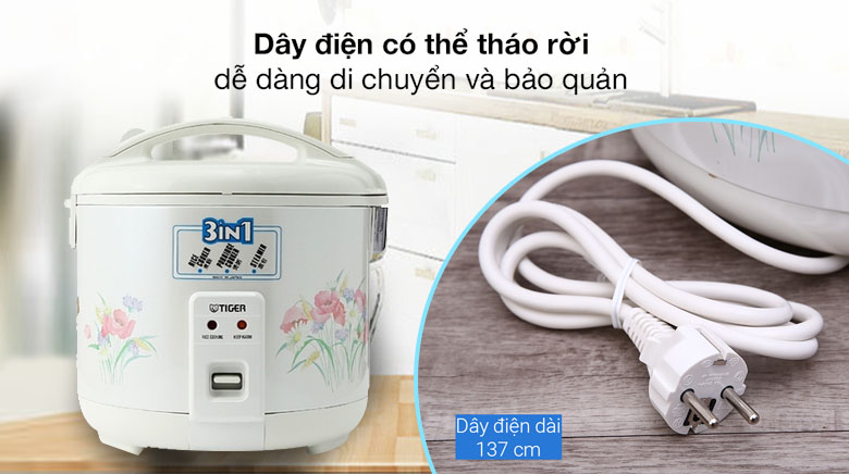 Dây điện dễ tháo rời - Nồi cơm điện nắp gài Tiger 1.8 lít JNP-1803 Dây điện dễ tháo rời - Nồi cơm điện nắp gài Tiger 1.8 lít JNP-1803