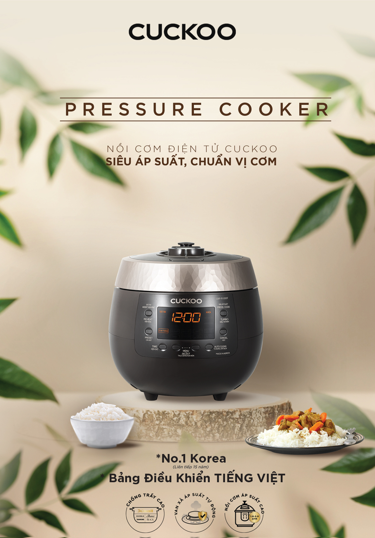Nồi cơm áp suất Cuckoo 1.08 lít CRP-R0600F/BKGBCRVNCV
