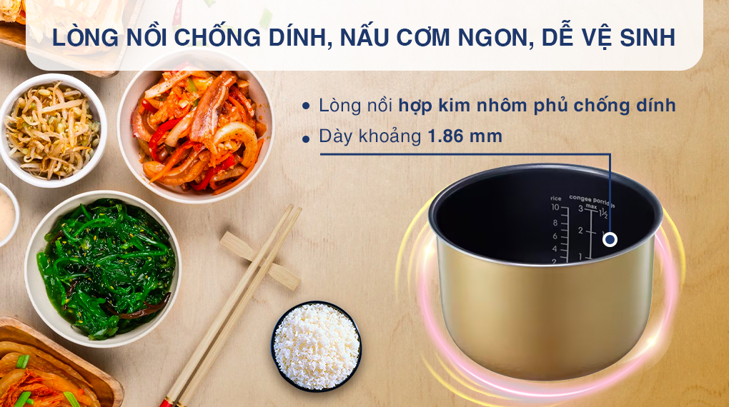 Nồi cơm điện tử Electrolux 1.8 lít E7RC1-650K - Lòng nồi