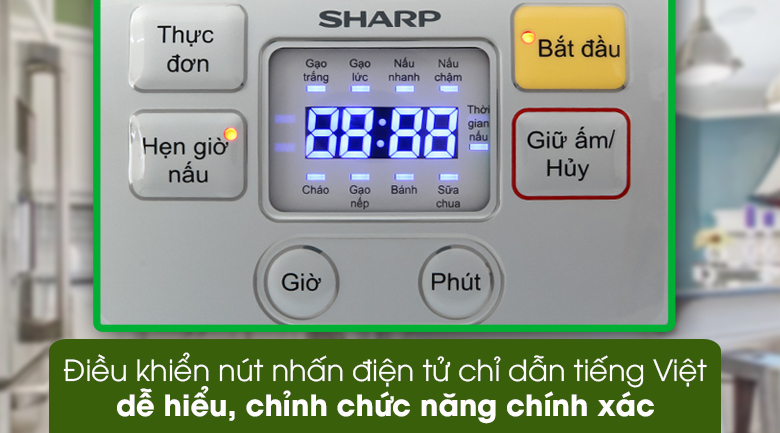 Nồi cơm điện tử Sharp KS-COM08V-SL 0.72 lít - Điều khiển nút nhấn điện tử chỉ dẫn tiếng Việt kèm màn hình hiển thị rõ nét Nồi cơm điện tử Sharp KS-COM08V-SL 0.72 lít - Điều khiển nút nhấn điện tử chỉ dẫn tiếng Việt kèm màn hình hiển thị rõ nét