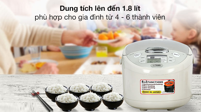 Dung tích 1.8 lít - Nồi cơm điện tử Tiger 1.8 lít JAX-S18W Dung tích 1.8 lít - Nồi cơm điện tử Tiger 1.8 lít JAX-S18W